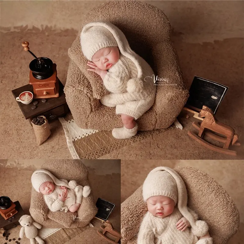 Vintage Coffee Knitted Theme Set - Newborn Photography Props